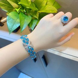 Link Bracelets Luxury Sea Blue Fashion Silver Colour Simulation Topaz Aquamarine Bracelet Chain For Women Fine Jewellery Gifts