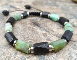 Link Bracelets Natural Black Tourmaline Stone Green Jades Beads Adjustable Bracelet M0103