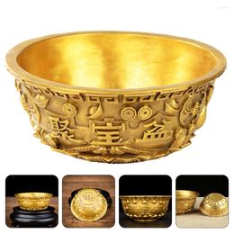 Decorative Figurines Bowl Offering Basin Water Treasure Feng Shui Fruit Altar Golden Brass Meditation Cup Holder Wealth Supplies Good Money