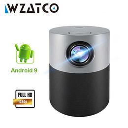 Projectors WZATCO E9 LED Mini Projector Full HD 1920 1080P Android 9.0 WIFI Blutooth Beamer 4k Video Smart Projector for Home Theater T221216