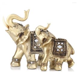 Decorative Figurines Golden Resin Elephant Statue Lucky Feng Shui Elegant Trunk Wealth Figurine Crafts Ornaments For Home Gift