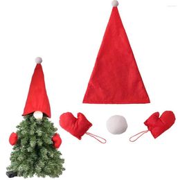 Christmas Decorations 1 Set Santa Claus Hat Solid Colour Handmade Fabric Xmas Nose Gloves Pendant For Party Tree Dress-up Cap