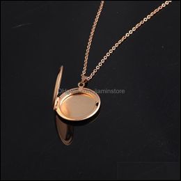 Pendant Necklaces Round Stainless Steel Memory Openging Locket Necklace Family Po Magic Diy Engraveable Jewellery Gift For Baby 3626 Q Dhtb0