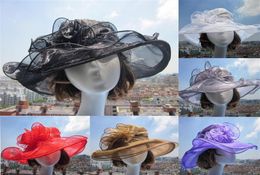 Cappello di organza da donna Kentucky Derby Wedd Church Dress Tea Party Floral Sun Summer Beach Hat A00220528978881