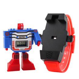 Kids LED Digital Children Watch Cartoon Sports Watches Relogio Robot Transformation Toys Boys Wristwatches Drop 2823