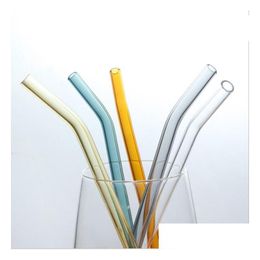 Drinking Straws 20Cmreusable Eco Borosilicate Glass Sts Clear Coloured Bent Straight Milk Cocktail St High Temperature Resistance Dro Dhvet