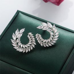 Stud Earrings Exquisite Exaggeration Full Zircon Leaves Swivel Atmospheric Personality Charm Gift Women Fashion Jewelry Wholesale