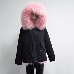 Women's Fur High Qulity Thick Warm Winter Outerwear Baby Pink Parka Mrs Raccoon Hood Jacket