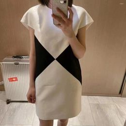 Casual Dresses 2022 Summer Women's Satin Black And White Stitching Loose Elegant Dress High Quality Tutu Skirt Y2k Clothes Tops Bra