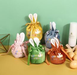 Novely drawstring Easter bag Plush Bunny Gift candy wrapping package cartoon jacquard cute Easter egg storage bags rabbit long ear basket