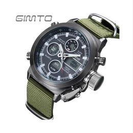 GIMTO Military Quartz Sport Watches For Men Analog Digital Nylon Watch Men Clock LED Men's Watches Waterproof Wristwatch Mens288D