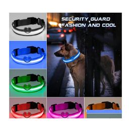 Dog Collars Leashes Led Chargeable Pet Collar Night Safety Flashing Pets Antilost/ Car Accident Glow Leash Dogs Luminous Fluoresce Dhu84
