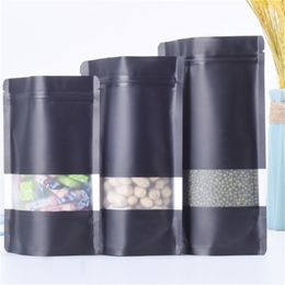 Matt Black Stand up Paper Frosted Window Bag Snack Cookie Tea Coffee Packaging Bag Doypack Gift Pouches