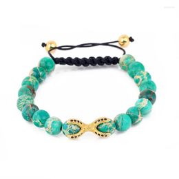 Strand Natural Green Blue Imperial Gem Semi Precious Stone Beaded Black CZ Dragon Claw Charm Men Bracelet Women Trendy Jewellery