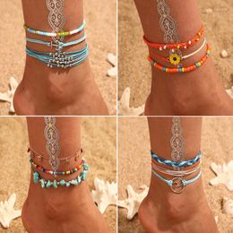 Anklets Shell Starfish Pendant For Women Stone Beads Anklet Bracelet Bohemian Ocean Style Tobilleras Mujer Foot Jewellery