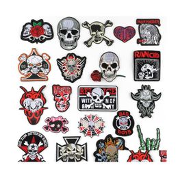 Sewing Notions Tools Rock Punk Band Assorted Skeleton Embroidered Iron Ones Skl Rose Pattern For Halloween Jackets Hat Clothing Ba Dhrts
