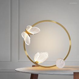 Table Lamps Nordic Loft Led Acrylic Butterfly Light Creative Gold Clicle Ring Restaurant Bedroom Cafe Decoration Lighting