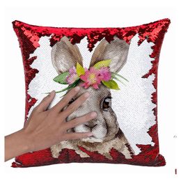 Pillow Case Super Shining Magical Rabbit Mermaid Cushion Er With Sequins Color Changing For Seat Decor Drop Delivery Home Garden Tex Oty3V