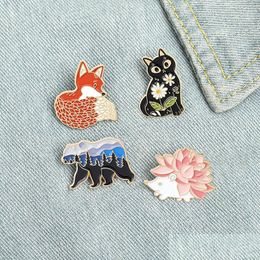 Pins Brooches Hedgehog Black Cat Cartoon Animal Enamel Pin For Women Fashion Dress Coat Shirt Demin Metal Funny Brooch Pins Badges Dheji