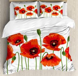 Bedding Sets Floral Set For Bedroom Bed Home Poppies Of Spring Season Pastoral Flowers Botany Duvet Cover Quilt And Pillowcase