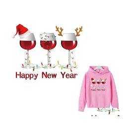 Sewing Notions Tools Happy Year Iron On Transfers Washable Christmas Vinyl Heat Transfer Sticker Appliques For Kids T Shirt Pillow Dhawk