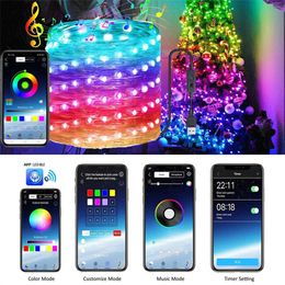 20M 200 LED Strips Bluetooth Smart Fairy Lights App Controlled USB Powered Music Beat Sync RGB Christmas Tree Twinkle Lights