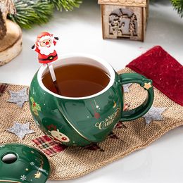 Mugs Christmas Ceramic Coffee Cup Set Large Capacity Cartoon Printed Mug With Santa Spoon Lid