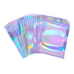 Packing Bags Resealable Smell Proof Foil Pouch Flat Laser Color Packaging Bag For Party Favor Food Storage Holographic Colors Drop D Dhow0