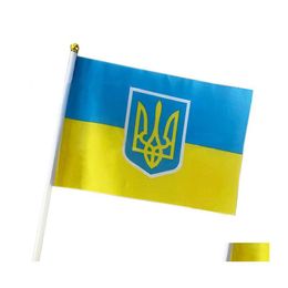 Banner Flags Ukraine Flag With White Pole Handhold Mini Ukrainian Country National Bunting Durable Polyester Wh0545 Drop Delivery Ho Dhc8I