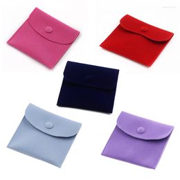 Jewellery Pouches Dark Blue Velvet Bags 8x8 10x10cm Red Purse Buckle Wedding Candy Gift Envelope Packaging Double Sided Pink