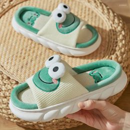 Slippers Lovely Frog Linen Women Shoes Couples Non Slip Thick Soled Spring Summer Cotton Cool Sandals Home Slides