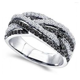 Wedding Rings Huitan Personality Black/White Cubic Zirconia Woman For Unique Design Finger-ring Party Jewellery Gift