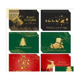 Other Festive Party Supplies 24 Pcs/Lot Christmas Cards Set Xmas Santa Bell Elk Sowman Cartoon Postcards Diy Year Greeting Gift Dr Dhdbe