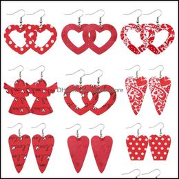 Charm Heart Hollow Pu Leather Red Angel Earrings For Women Dangle Lightweight Statement Fashion Jewelry Gift Drop Delivery Otntm