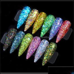 Nail Glitter Holographic Powder Set 12 Jars Flashing Crystal Sequins Aurora Chameleon Manicure Pigment For Art Glitternail Drop Deli Dhu9Z