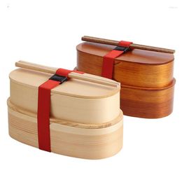 Dinnerware Sets Bento Box Set Japanese Natural Wooden Lunch With Straps And Chopsticks Sushi Container For Adults Kids Meal Prep