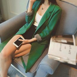 Women's Suits Plus Size 3XL Single One Button Autumn Slim Women Long Blazer Jacket Grey Green Black Oversize