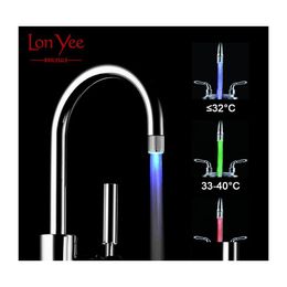 Led Faucet Lights Temperature Control Colour Atmosphere No Battery Hardware Sensor Sink Taps Glow With Connector Bathroom Decor Drop Dhyam