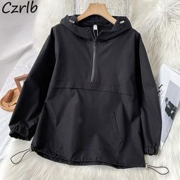 Women's Trench Coats Women Zipper Autumn Design Outwear All-match Harajuku Mujer Black Simple Ladies Hooded Aesthetic Leisure Gothic