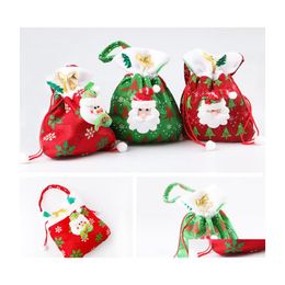 Christmas Decorations Nonwoven Candy Bag Cartoon Santa Snowman Red Green Gift Jewellery Kids Storage Pouch Drop Delivery Home Garden F Dhg4W