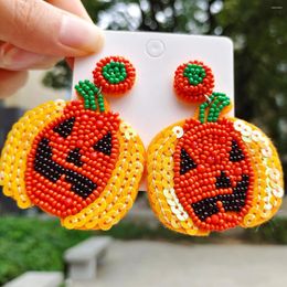 Dangle Earrings Dvacaman Pumpkin Rhinestone For Women Seed Beads And Embellished With Rhinestones Halloween Super Fun Jewellery