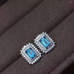 Stud Earrings Natural Blue Topaz Gem Classic Fashion Square Gemstone S925 Silver Women Girl Party Gift Jewellery