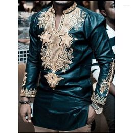 Ethnic Clothing African Long Sleeeve V Neck T Shirt Men Nice Brand Dashiki Traditional Maxi Man Tops Tees