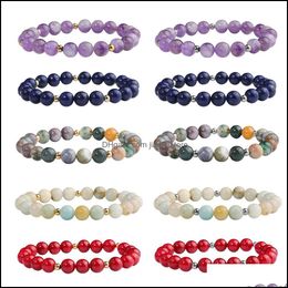 Beaded 8Mm Fashion Bracelet Strands Natural Stone Healing Crystal Stretch Bead Charm Bracelets Women Men Handmade Gemstone Jewelry D Ot5N0