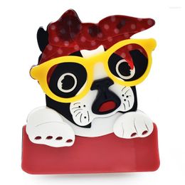 Brooches Wuli&baby Very Cute Dog For Women Acrylic Wear Bowknot Glasses Puppy Brooch Pins Gifts