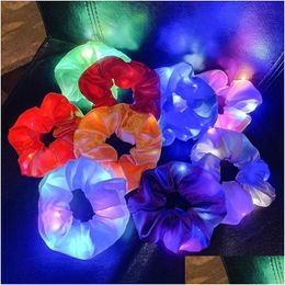 Hair Accessories Luminous Scrunchies Led Hairband Ponytail Holder Headwear Women Girls Elastic Satin Silky Scrunchy Tie Rope G21901 Dhgdu