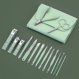 Nail Art Kits Clipper Set 16PCS SET Durable Manicure Pedicure Cuticle Remover File Scissors green2029