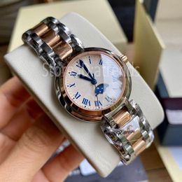Top Fashion Quartz Watch Women Gold Silver Dial Sapphire Glass Classic Elegant Moon Phase Design Wristwatch Ladies Full Stainless Steel Clock 1103