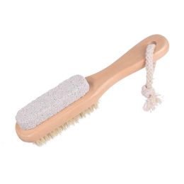 Foot Exfoliating Dead Skin Remover Spa Massager Scrubbers Wooden Brush with Natural Bristle and Pumice Stone Feet Brushes SN514