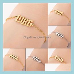 Charm Bracelets Fashion Stainless Steel Numbers Gold Sier Plated Bangle Initial Birth Year Hand Chain Jewelry Kids Brithday Drop Deli Otsy7
